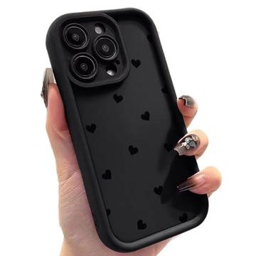 iPhone 12 Pro støtsikkert TPU deksel med hjertemønster og forhøyede kanter   svart