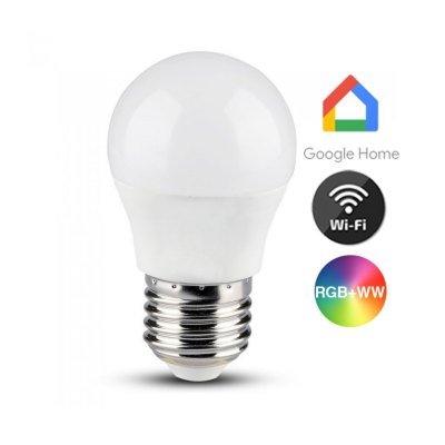 V-Tac 5W Smart Home LED pære - Tuya/Smart Life, Google Home, Amazon Alexa kompatibel, E27, G45 - Dimbar : Via Smart Home, Kulør : Varm-kald + RGB