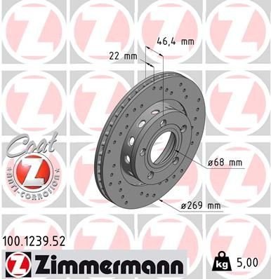 Bremseskive ZIMMERMANN 100.1239.52 Bremseskive ZIMMERMANN 100.1239.52