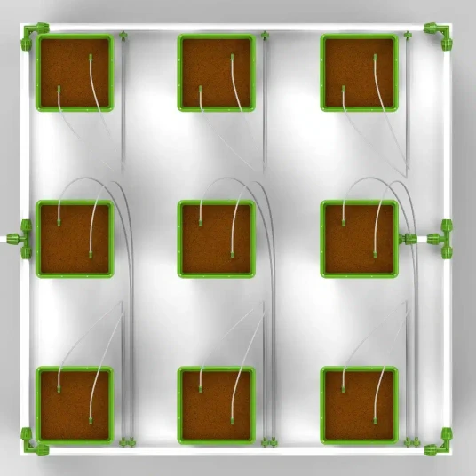 18 Planter Micro Drip Vanningssett - m/ 7,6 l Høye Potter - 120 x 240 cm