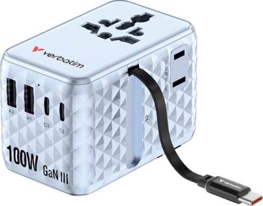 Verbatim 30192 Reiseadapter 100 W Gan Iii, 5 Usb-Porter, Blå