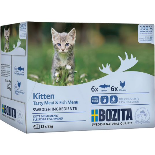 Bozita Katt Kattemat Kitten Kjøtt og Fisk i Saus 12 x 85 g