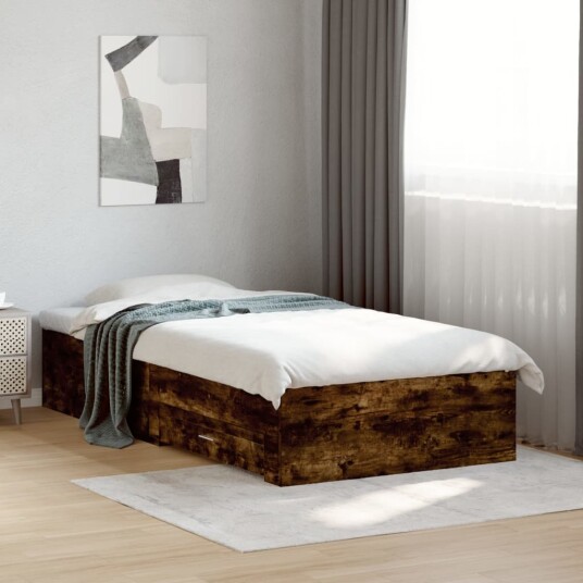 Sengeramme med skuffer røkt eik 90x200 cm konstruert tre 8721102620836