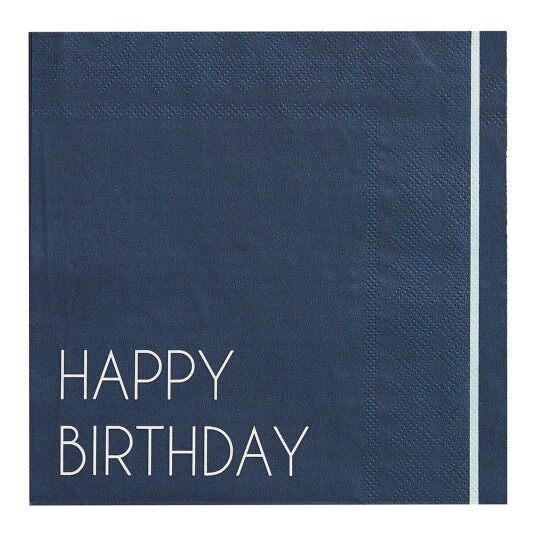 Ginger Ray Servietter Happy Birthday Navy - 16-pakning