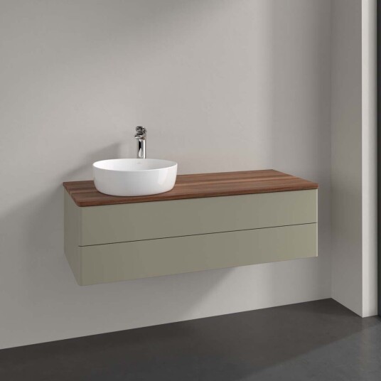 Villeroy & Boch Antao Servantskap med 2 skuffer 120x50x36 cm m/lys Steingrå/Valnøtt Villeroy & Boch Antao Servantskap med 2 skuffer 120x50x36 cm m/lys Steingrå/Valnøtt