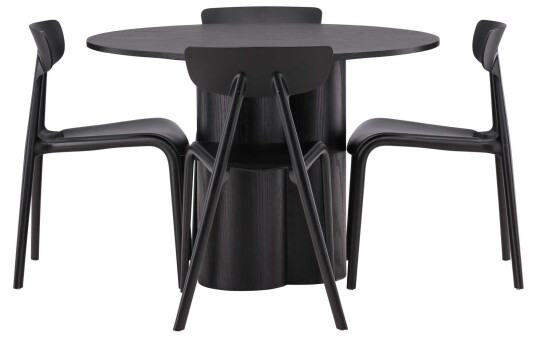 Venture Design Olivia & Ursholmen spisegruppe Svart/svart 4 stoler & bord 110 cm