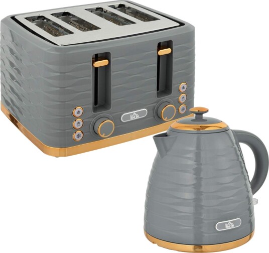 Frokostsett vannkoker & brødrister 1,5L vannkoker 4 skiver brødrister 3000 W 7 bruningsnivåer tining og oppvarming grå Frokostsett vannkoker & brødrister 1,5L vannkoker 4 skiver brødrister 3000 W 7 bruningsnivåer tining og oppvarming grå