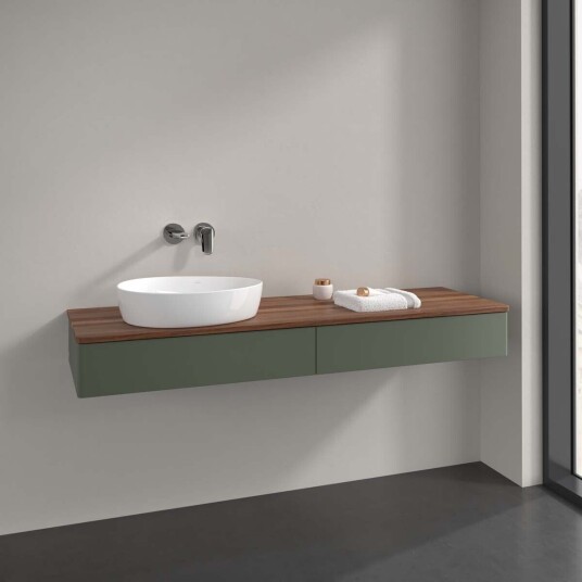 Villeroy & Boch Antao Servantskap med 2 skuffer 160x50x19 cm m/lys Grønn Matt/Valnøtt Villeroy & Boch Antao Servantskap med 2 skuffer 160x50x19 cm m/lys Grønn Matt/Valnøtt