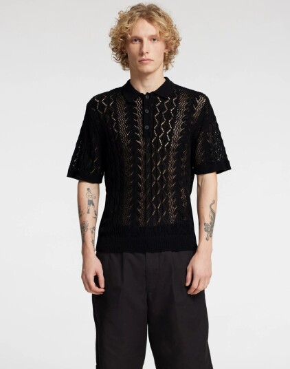 Annarr Anrmani Crochet Polo Black S