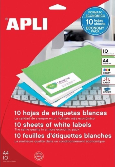 Apli Universaletiketter A4 210X297 Mm 10 Stk. Hvite