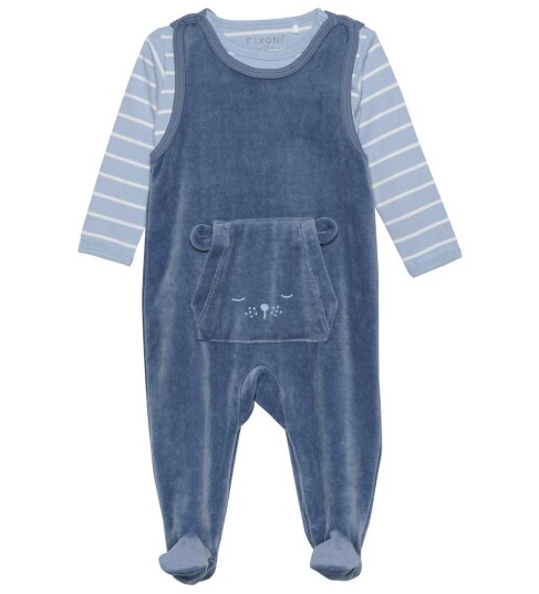 Fixoni Body Ls W.velour Romper Blue 62 Fixoni Body Ls W.velour Romper Blue 62