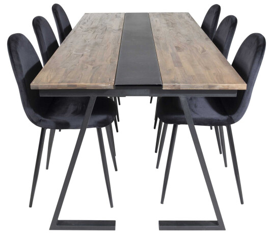 Venture Design Jakarta & Polar spisegruppe Natur/svart 6 st stoler & bord 200 x 90 cm