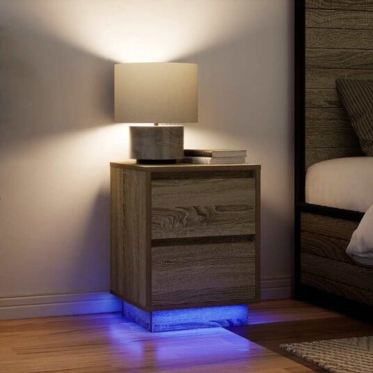  Nattskap med LED lys 2 stk sonoma eik 38x34x50 cm