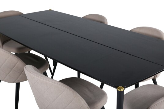 Venture Home Pelle Spisegruppe 190 cm Rektangulær med 6 Velvet stoler Beige