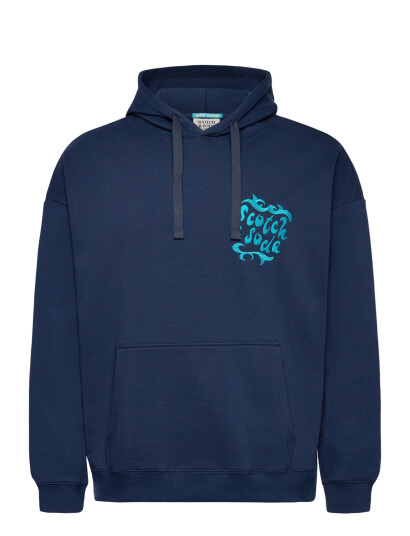 Scotch & Soda Front And Back Artwork Loosefit Hoodie Navy XXL