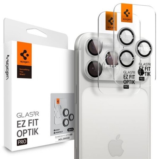 Spigen Optik Pro EZ Fit 2-pakning Sølv Linsebeskytter for iPhone 14/15/16/17 Pro/Pro Max