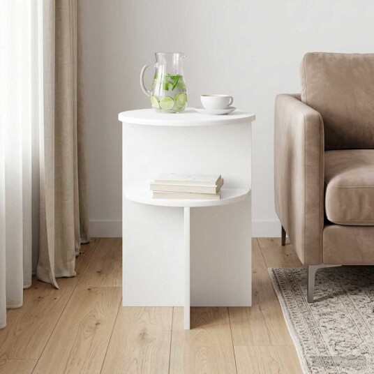 vidaXL Sidetabell med lagring Hvit Ø 39,5 x 55 cm Konstruert tre