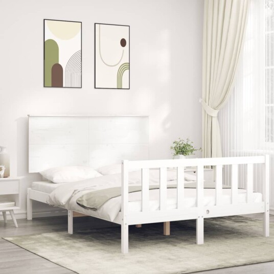 vidaXL Sengeramme med hodegavl hvit 4FT6 double heltre 8720845985479