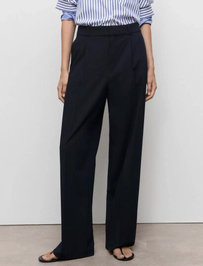 Mango Low-Rise Wide-Leg Trousers - Navy - 36