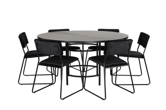 Venture Design Copenhagen & Kenth spisegruppe Svart/svart 6 stoler & bord 140 cm