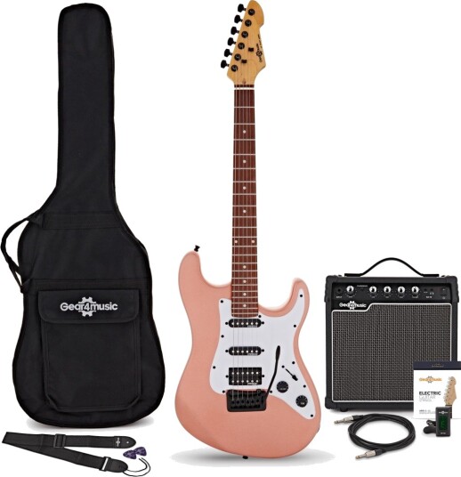Gear4Music LA Select Modern Elektrisk Gitar Rosa med 15 W Forsterkerpakke