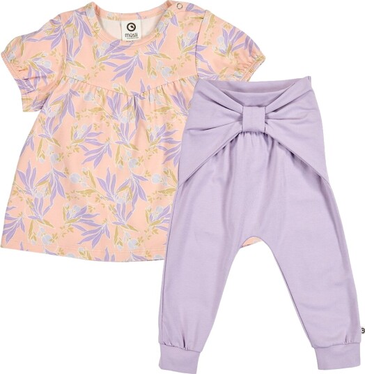 Müsli Sett - Peony - T-skjorte/Bukser - Peach/Blomst/Dream - Müsli - 1½ år (86) - T-skjorte Lilla Oransje