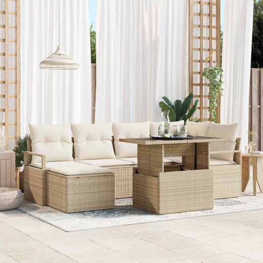 Hagesofa Set med pute 7 pcs beige og krem