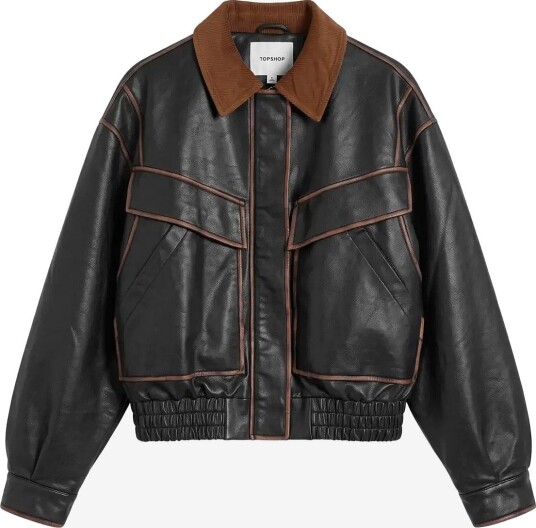 Topshop Tsmori Boxy Bomber Jacket Otw JET BLACK S