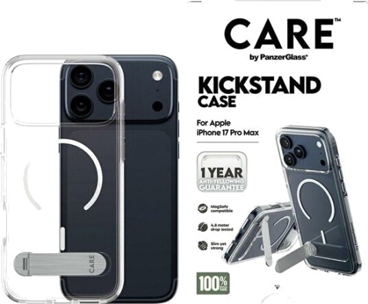CARE by PanzerGlass Gjennomsiktig Mobildeksel med Kickstand og MagSafe for iPhone 17 Pro Max