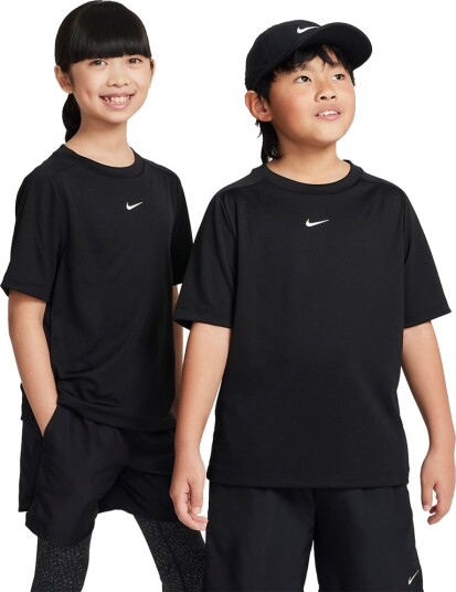 Nike B Dri Fit Multi SS Top Padel og tennis T shirt fyr Svart/Vit XS