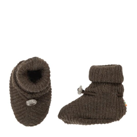 Joha Ribbestrikket ullbooties til baby brun 80