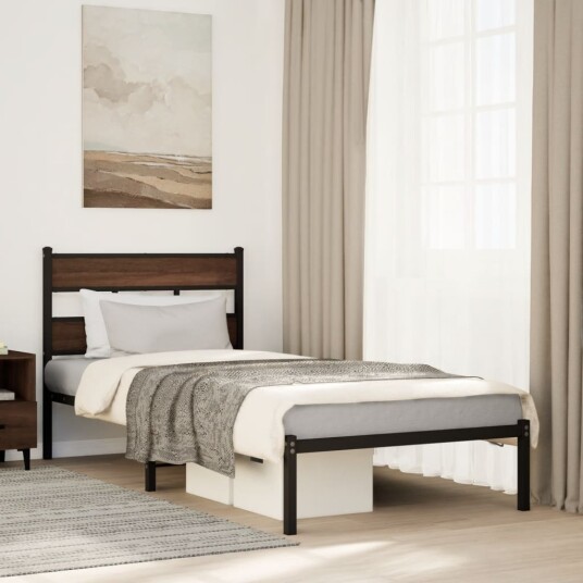 Sengeramme uten madrass med hodegavl brun eik 90x190 cm 8721158377326
