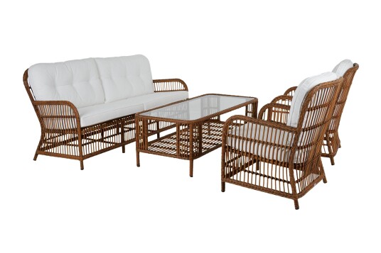 Brafab Anemon sofagruppe 3 seter sofa 2 lenestoler & bord Natur med hvit pute