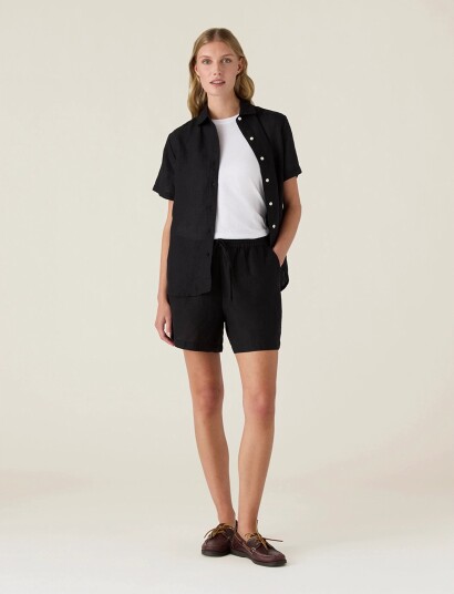 Lexington Clothing Mid Waist Linen Shorts Black S
