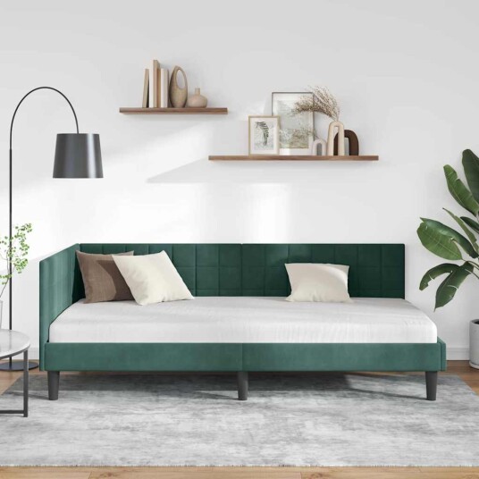Hjørnesengramme med hodegjerde Mørkegrønn 90 cm x 200 cm Fløyel