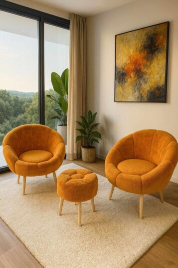 Wing Chair & Pouffe Set (3 Pieces) Atelier Del Sofa -