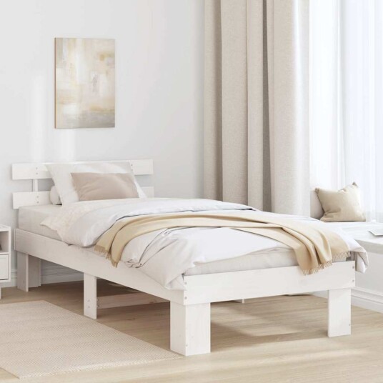 Sengestamme med hodegjerde Hvit 90 x 190 cm Massivt furutre