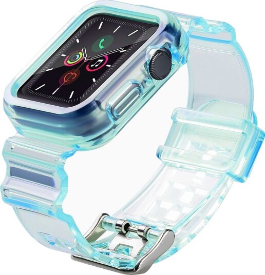 Hurtel Silikonarmbånd Armbåndsarmbånd Armbåndsveske Lys sett for Apple Watch 44mm Blå