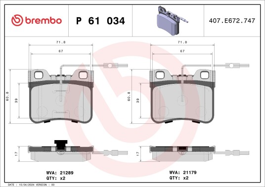 Bremseklosser BREMBO P 61 034