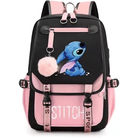 Jenter Skoleveske Stor Kapasitet Stitch Ryggsekk Casual Rosa Flerfarget Jenter Skoleveske Stor Kapasitet Stitch Ryggsekk Casual Rosa Flerfarget