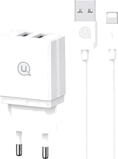Usams Hcxltz01 Lader 2Xusb 18W + Lightning/Usb-A-Kabel Hurtigladning Hvit