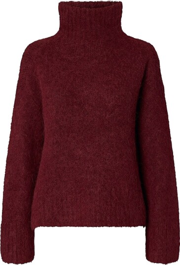 Selected Slwgabriella Ls Knit High Neck Noos   Burgundy   XS