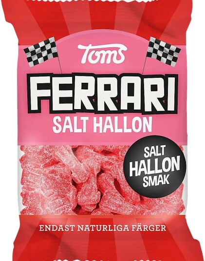 Toms Ferrari Salt Hallon   Bilformede Vingummibiter med Salt Bringebærsmak 120 gram