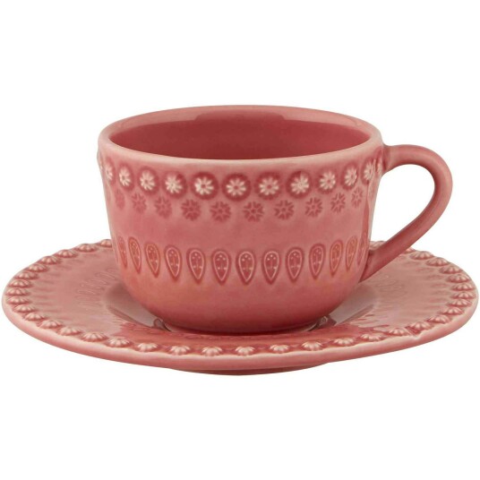 Bordallo Pinheiro Fantasy Tekopp Med Tallerken Rosa