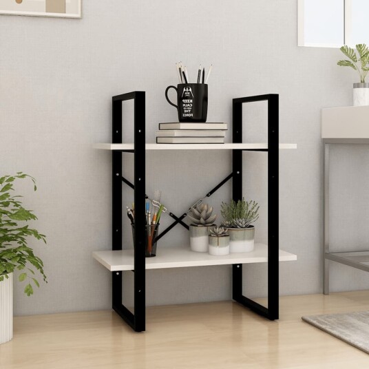 vidaXL Bokhylle 2 niv?er hvit 60x30x70 cm heltre furu