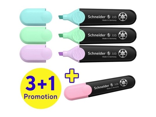 Schneider Skriveinstrumenter Tekstmarkør Highlighter Job Pastell 4-Pakning Sortert 3+1 Tilbud 115074 1 Stk.