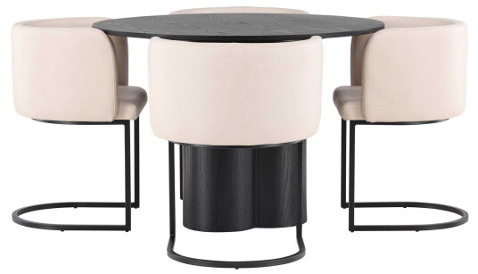 Venture Design Olivia & Simrishamn spisegruppe Beige/svart 4 stoler & bord 110 cm