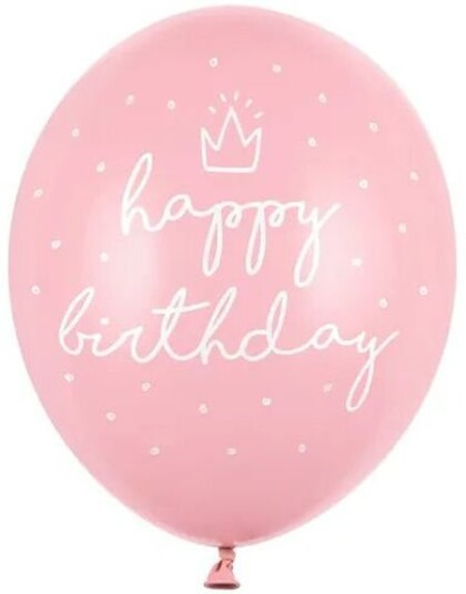 6 stk Pastel Rosa Bursdagsballonger Happy Birthday 30 cm