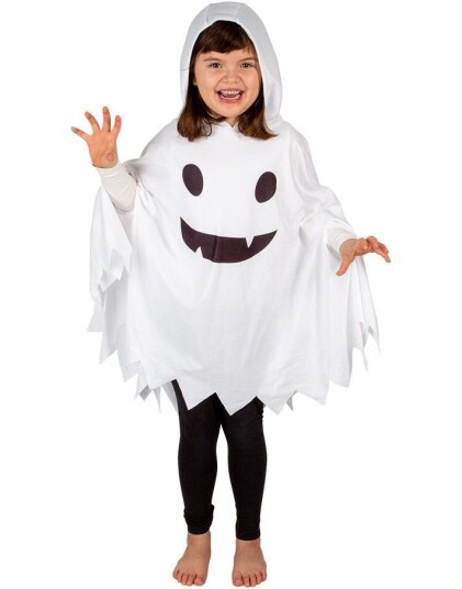 Hvit Ghost Poncho med Hette til Barn 4 7 ÅR Hvit Ghost Poncho med Hette til Barn 4 7 ÅR