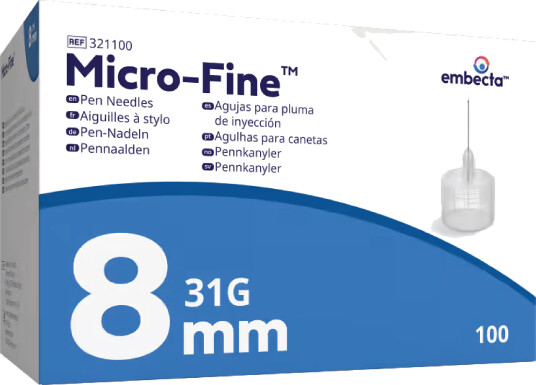 Micro-Fine pennekanyler 31G 8 mm 100 stk Micro-Fine pennekanyler 31G 8 mm 100 stk
